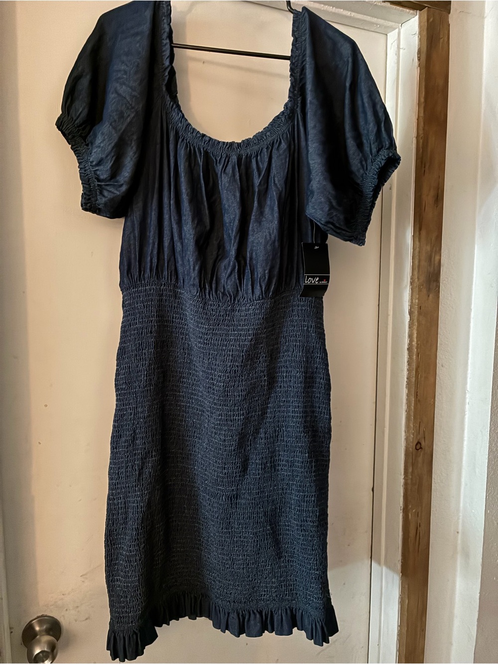 Love Navy Puff-Sleeve Smocked Maxi Dress